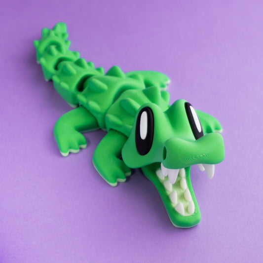 Crocodile articulé 3D imprimé au Québec – jouet design à collectionner en PLA végétal